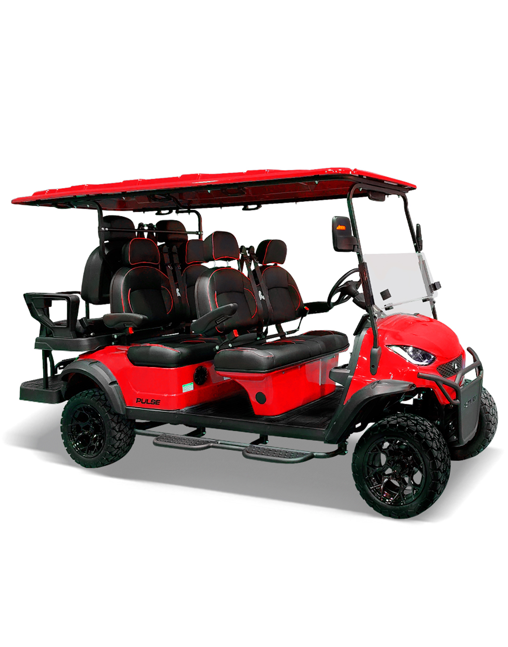 ActivEV Pulse 6 passenger lifted golf cart in red